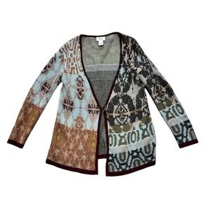 Neiman Marcus Women's Patchwork Cardigan Sweater Multicolor Size S